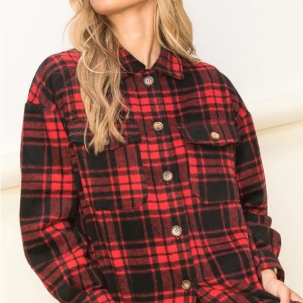Red and Black Plaid Shirt-M